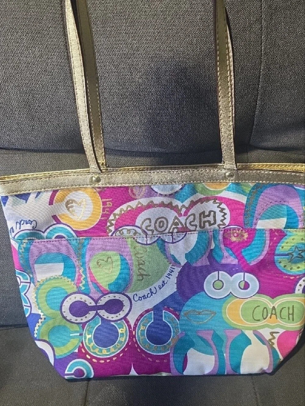 Coach Multicolor Logo-Print Tote - Pink, Blue, Green & Purple